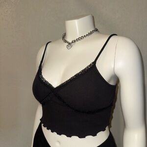 No Boundaries Black Lace Trim Crop Top